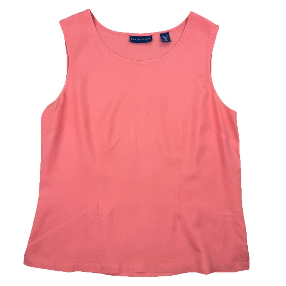 KAREN‎ SCOTT Womens 100% Silk Tank Coral/Peach - M